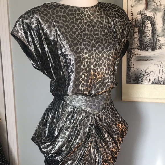 SOLD 80s silver leopard lame dress sz M - Picture 5 of 8